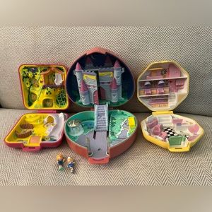 Vintage Polly Pocket Lot - 3 compacts - 2 figures - Castle - Zoo - Salon